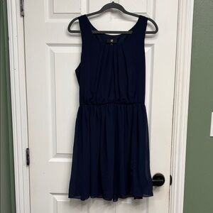 Iz Byer Navy Pleated Front Sleeveless Top